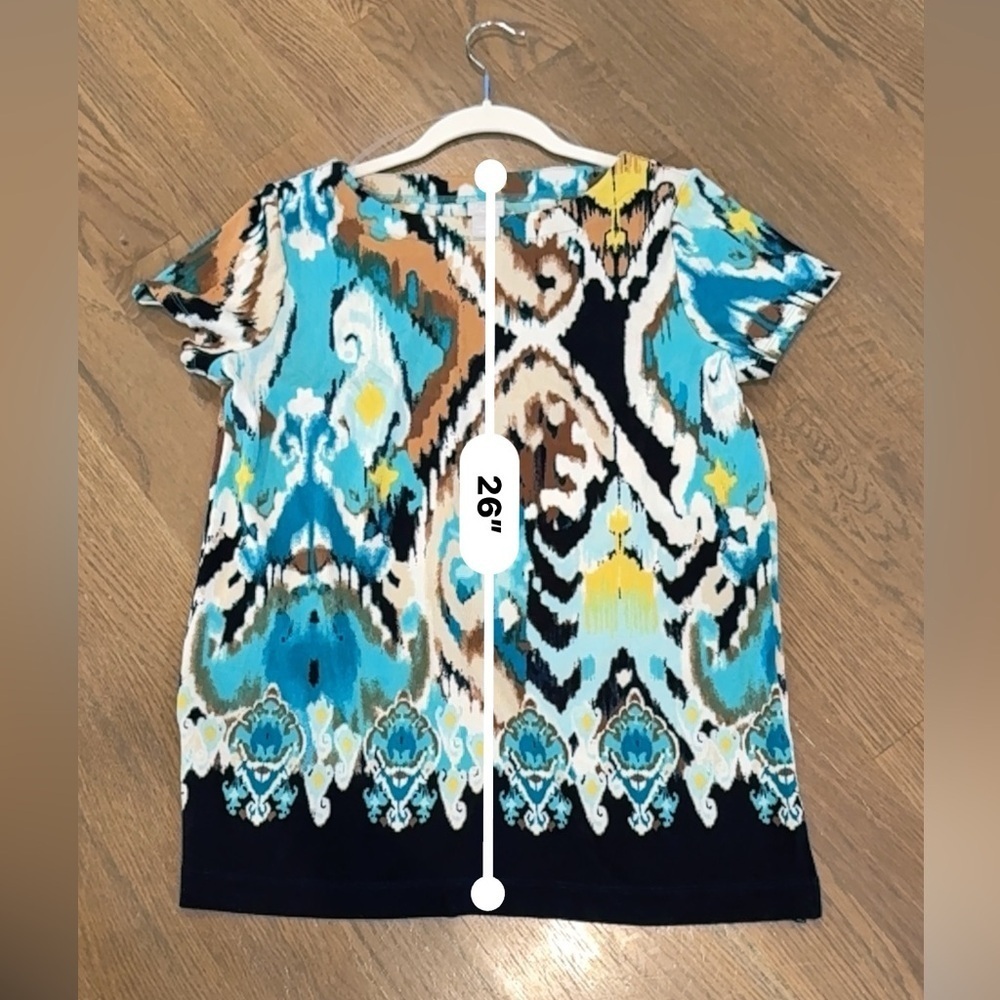 Chico's Travelers Womens Floral Tunic Top Sz 1 Multicolor 3/4 Sleeve - Picture 4 of 6